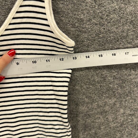 H&M Dress Women S Small Whhite Striped Sheath Midi V-Neck Sleeveless Cotton - Picture 3 of 8